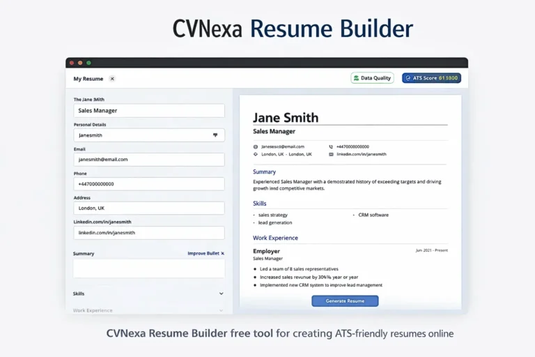 CVNexa Resume Builder free tool with live resume preview and ATS friendly resume creation